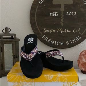 Yellow box flip flops never before worn